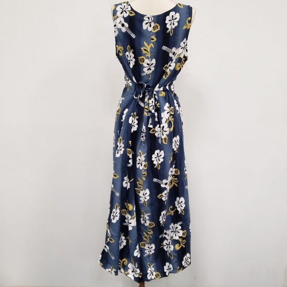 High Society Womens Sleeveless Midi Dress Size L Floral Hawaiian Tropical Beach - Picture 2 of 11
